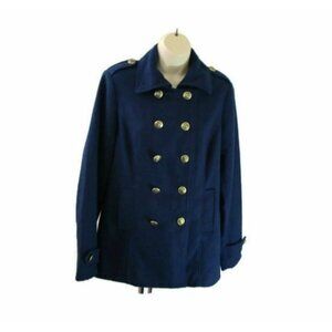 CAbi #525 Prep School Pea Wool Jacket Sz Med Navy Blue Nautical Double Breasted